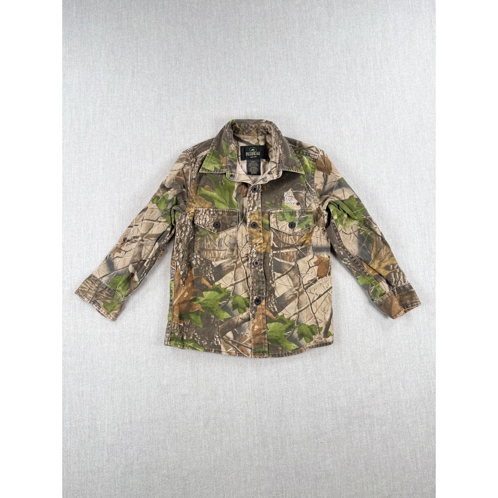 RedHead Bass Pro Shops Boys Camo Button Down Shirt Size S Forest Camouflage Long